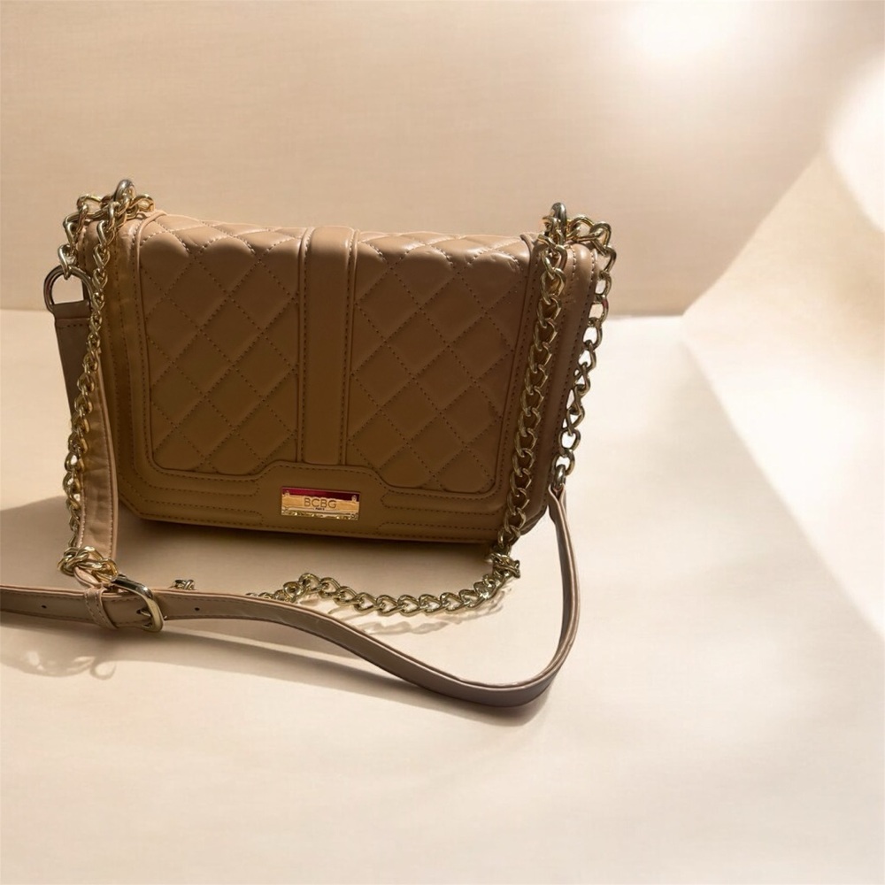 BCBG Tan Quilted Crossbody Bag with Chain Strap